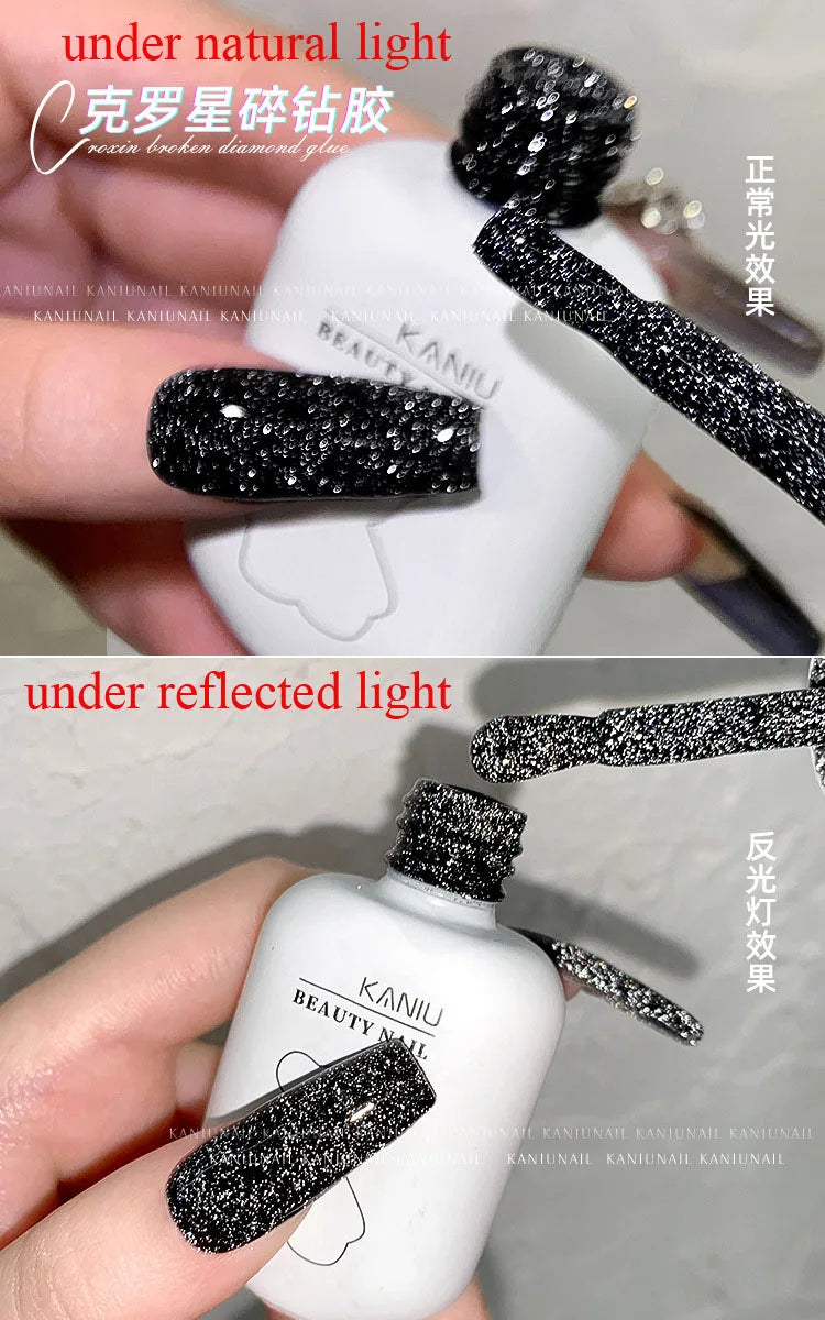 KANIU Brand Broken Diamond Style Flash UV Nail Gel Polish 12ML High Density Black Red Glitter UV LED Gel Lacquer Manicure
